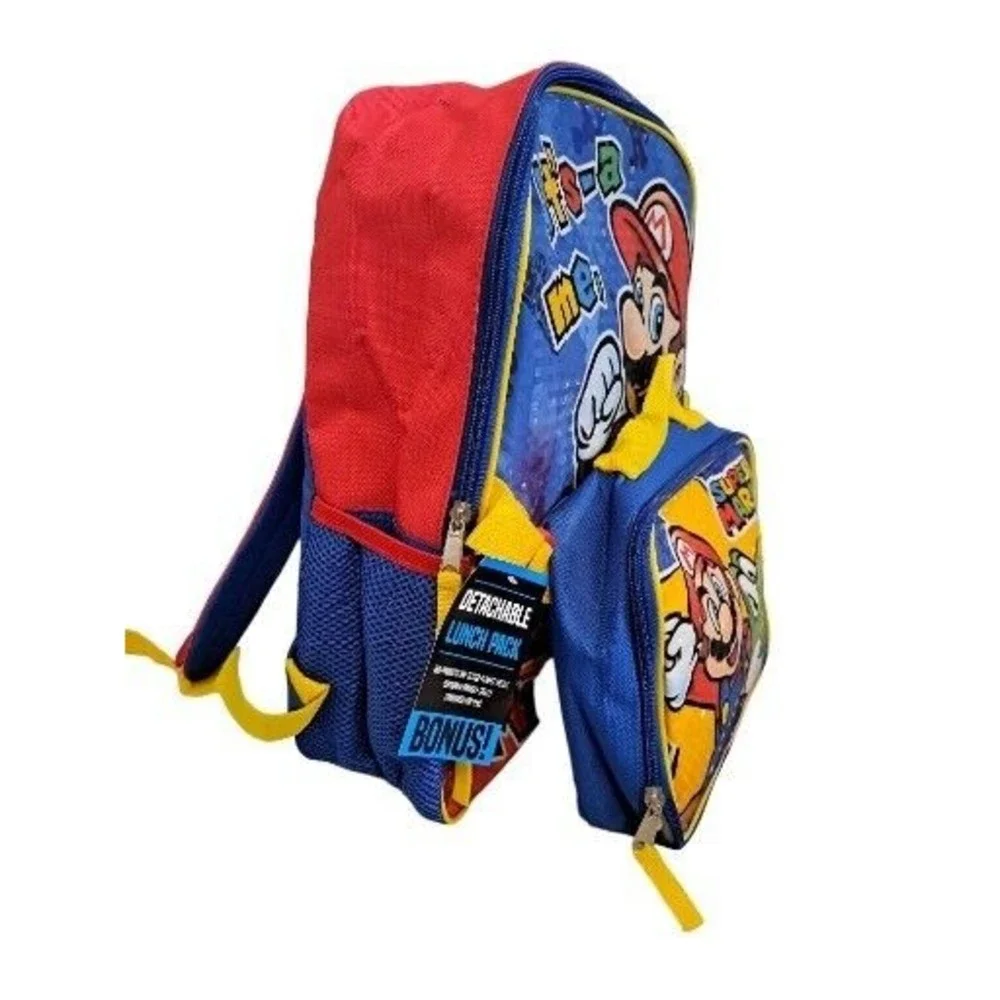 Super Mario Bros 16" Backpack & Lunch Set It's-a me Nintendo School Book Bag - Picture 2 of 5